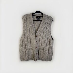 Vtg 70s Streetwear Mens L Wool‎ Blend Chunky Cable Knit Sweater Vest Gray USA Pa